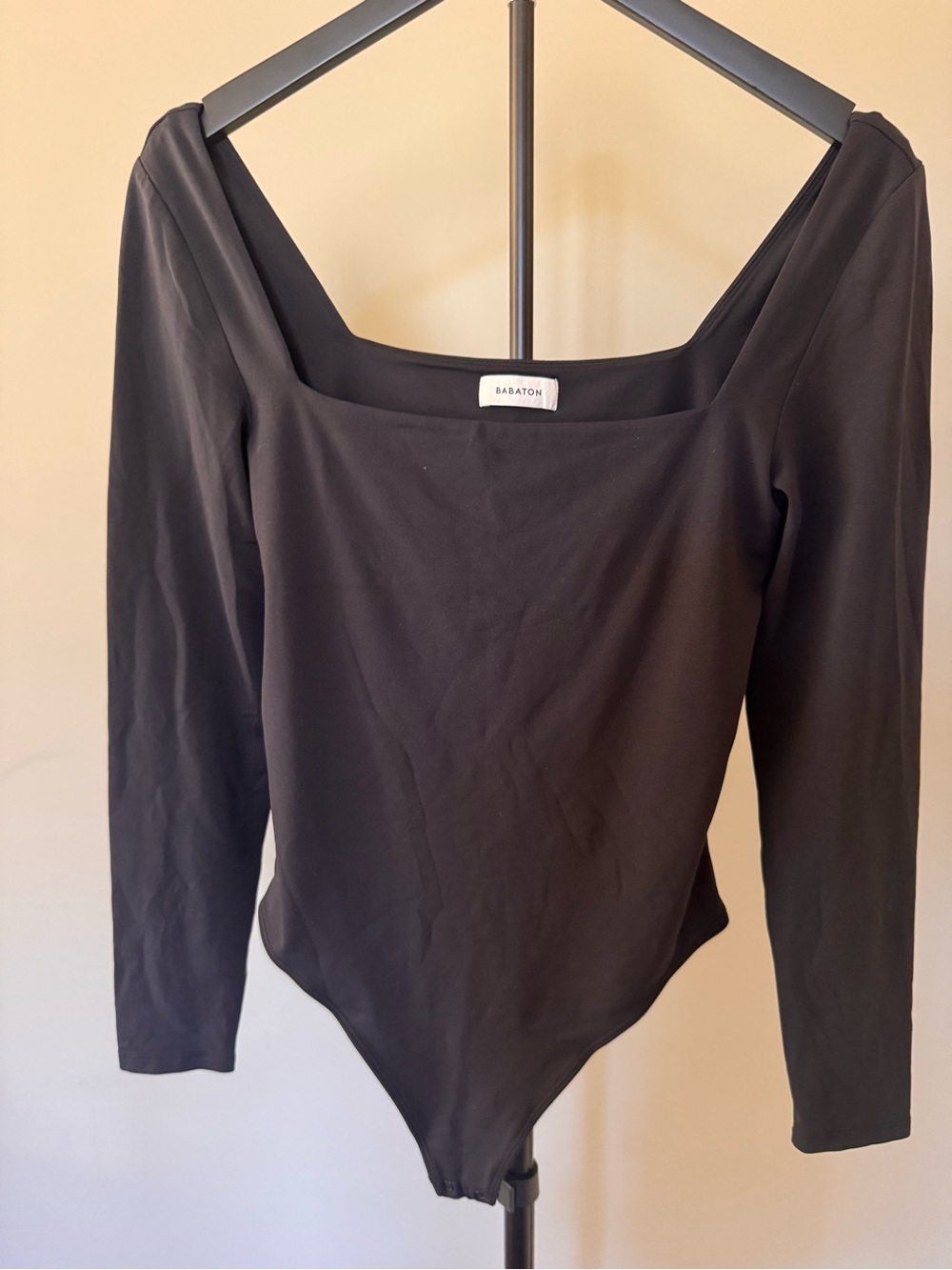 Babaton Black Square Neck Long Sleeve Bodysuit